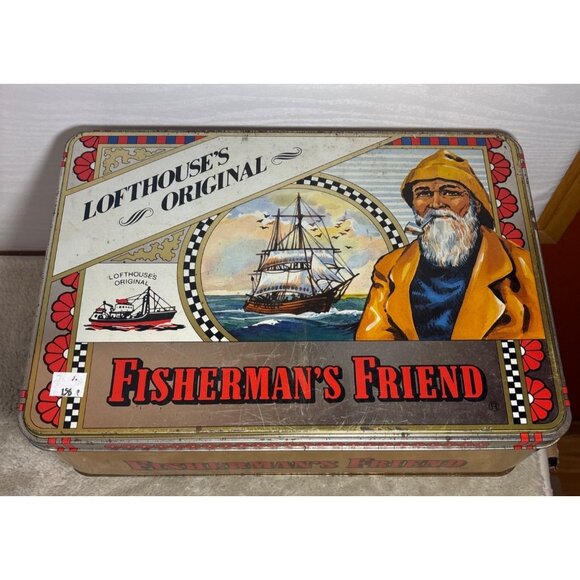 Fishermans Friend Lofthouses Original Vtg Metal Tin Storage Box LARGE 14 X 4.75" - Picture 5 of 14